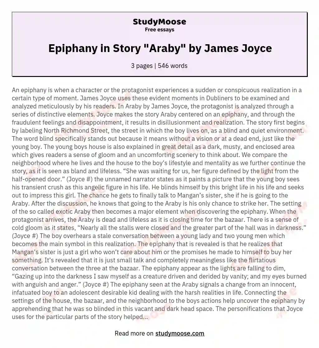 Epiphany in Story "Araby" by James Joyce essay