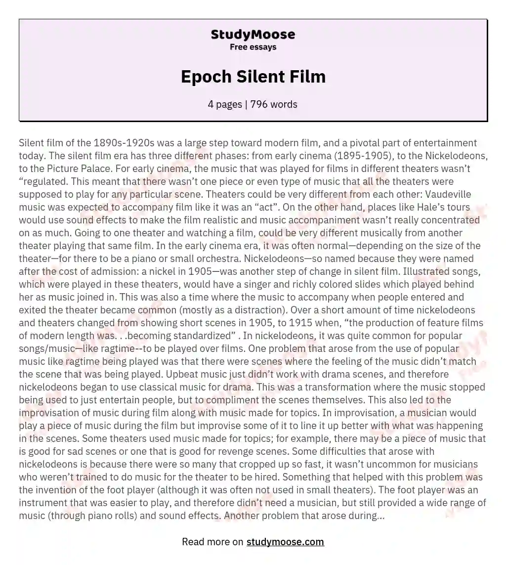 Epoch Silent Film essay
