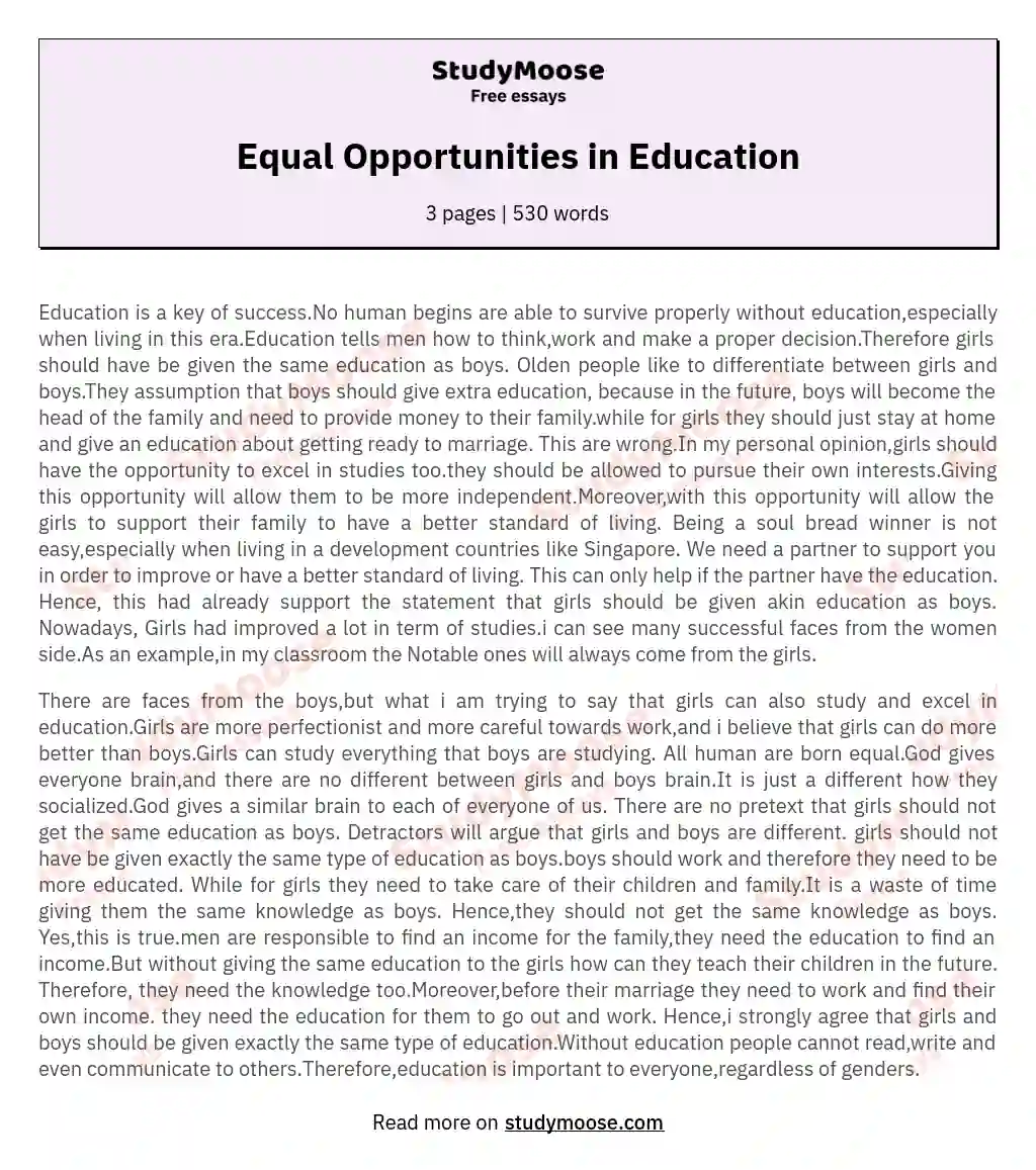Equal Opportunities in Education essay