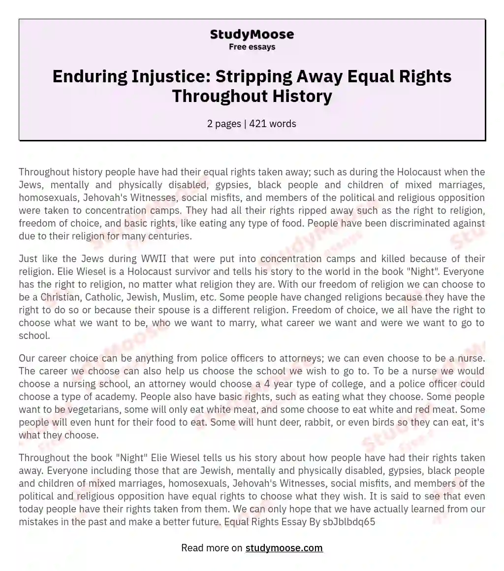 Enduring Injustice: Stripping Away Equal Rights Throughout History essay