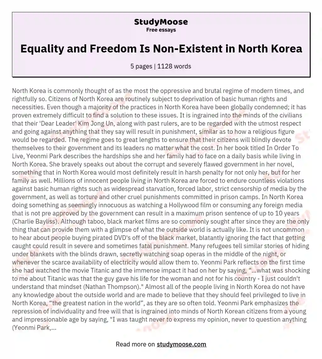 Equality and Freedom Is Non-Existent in North Korea essay