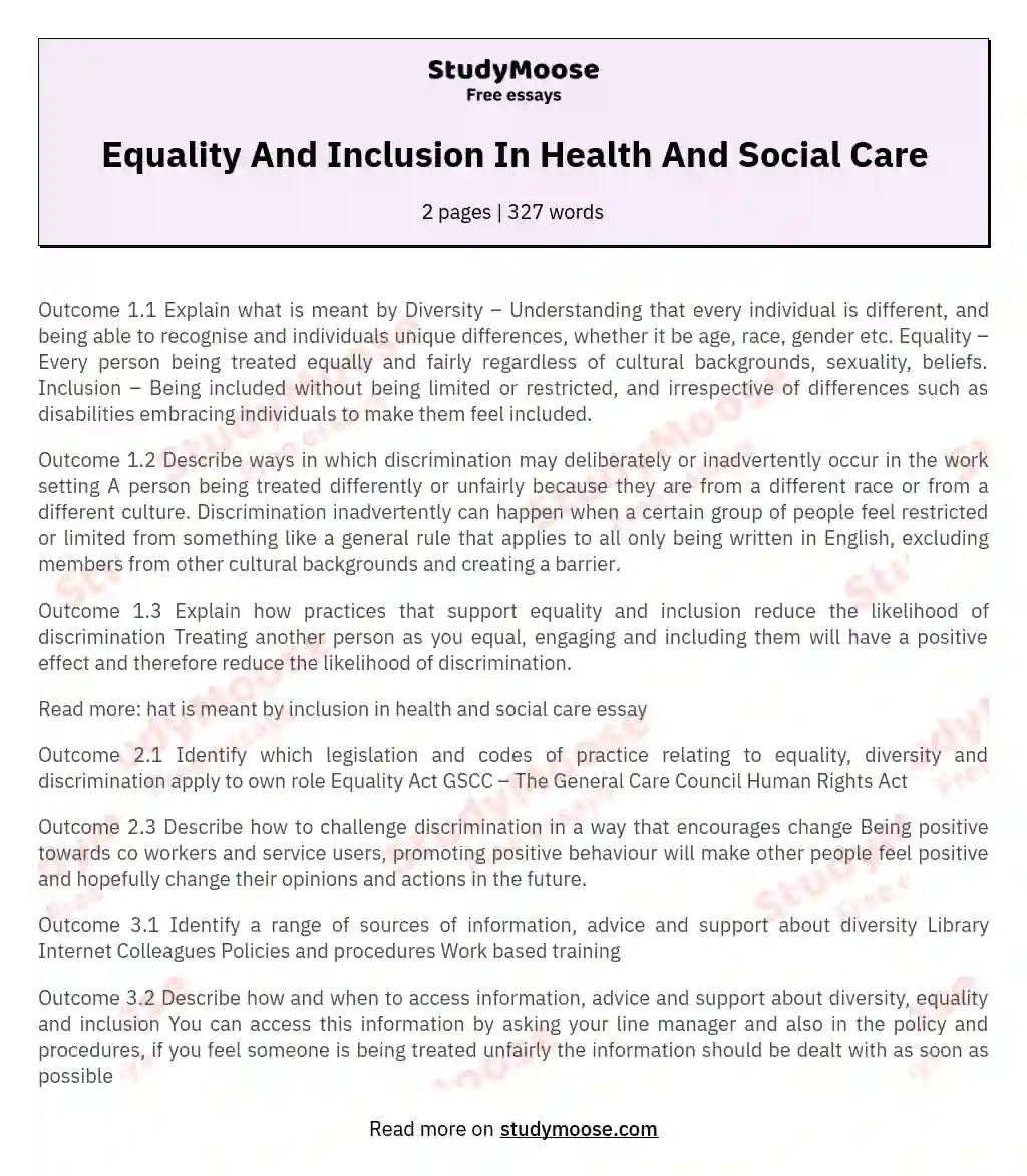 equality and diversity in healthcare essay