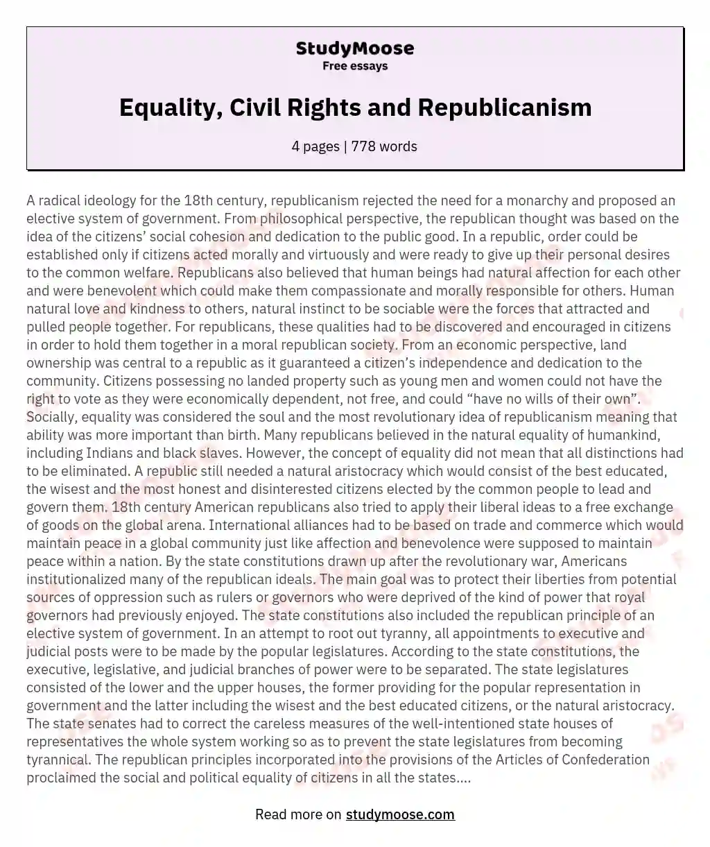 Equality, Civil Rights and Republicanism essay