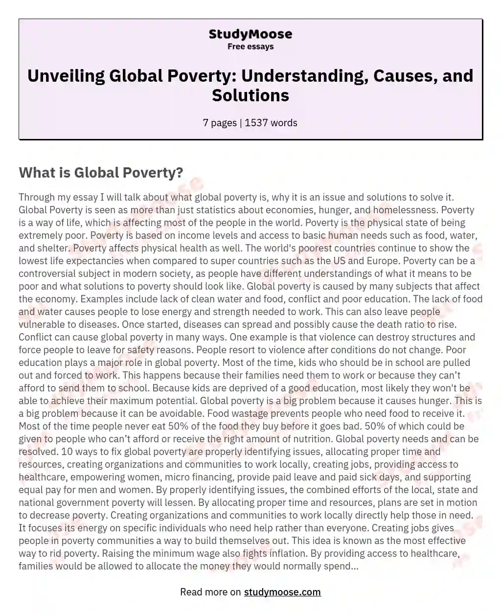 Unveiling Global Poverty: Understanding, Causes, and Solutions essay