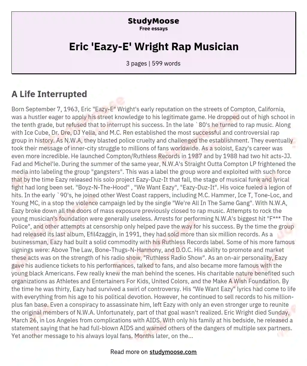 Eric 'Eazy-E' Wright Rap Musician