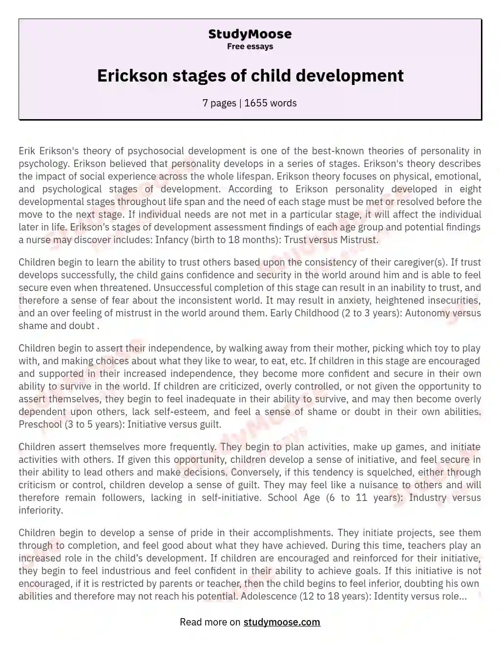 Erickson stages of child development