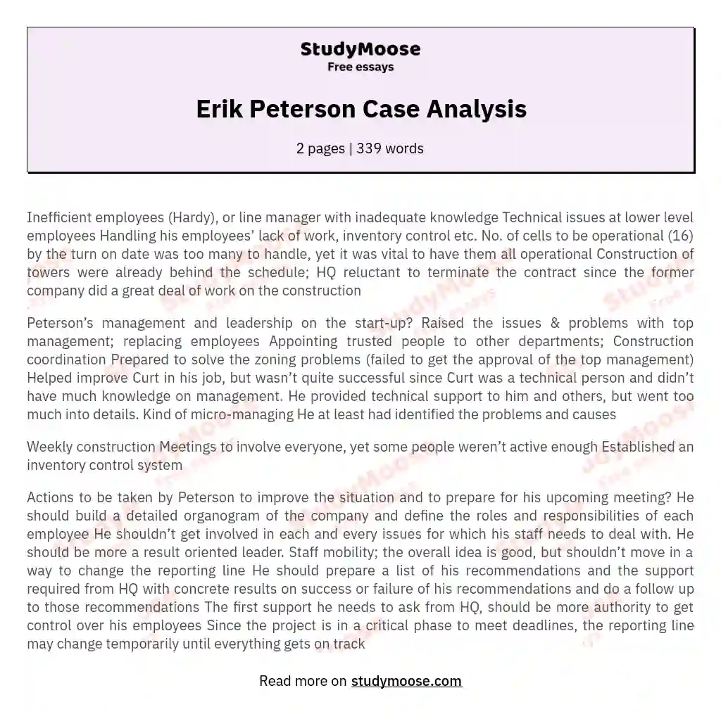 Erik Peterson Case Analysis essay