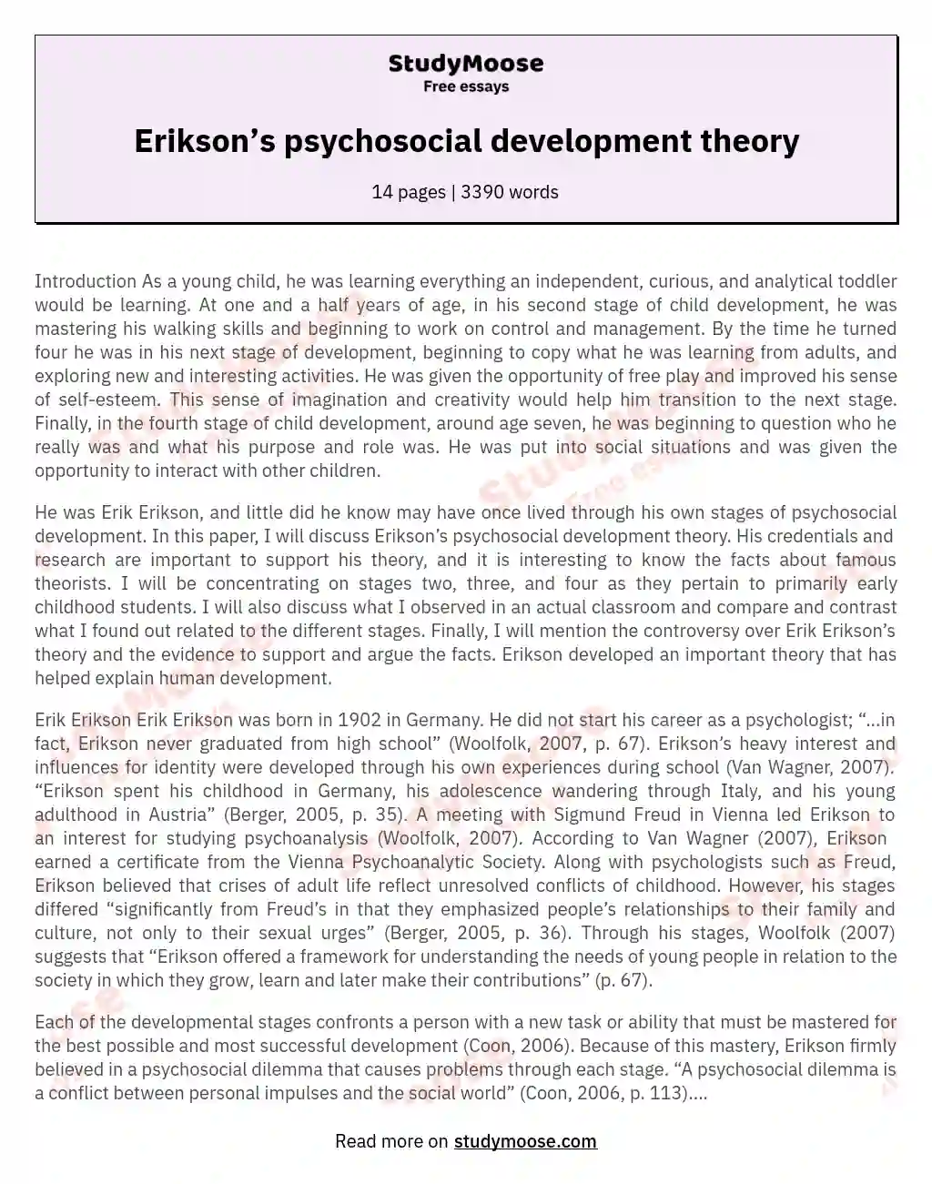 Erikson’s psychosocial development theory