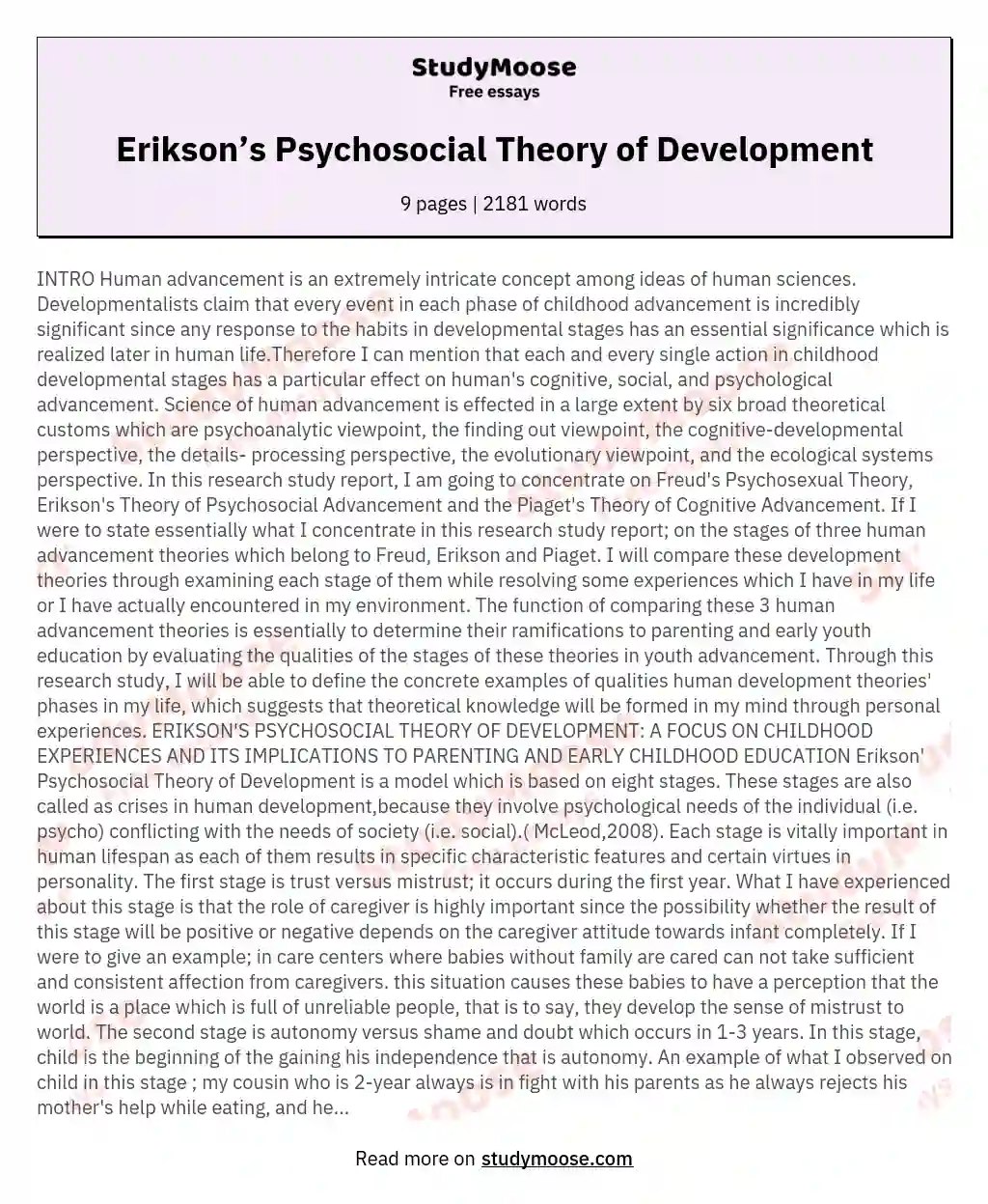 Erikson’s Psychosocial Theory of Development