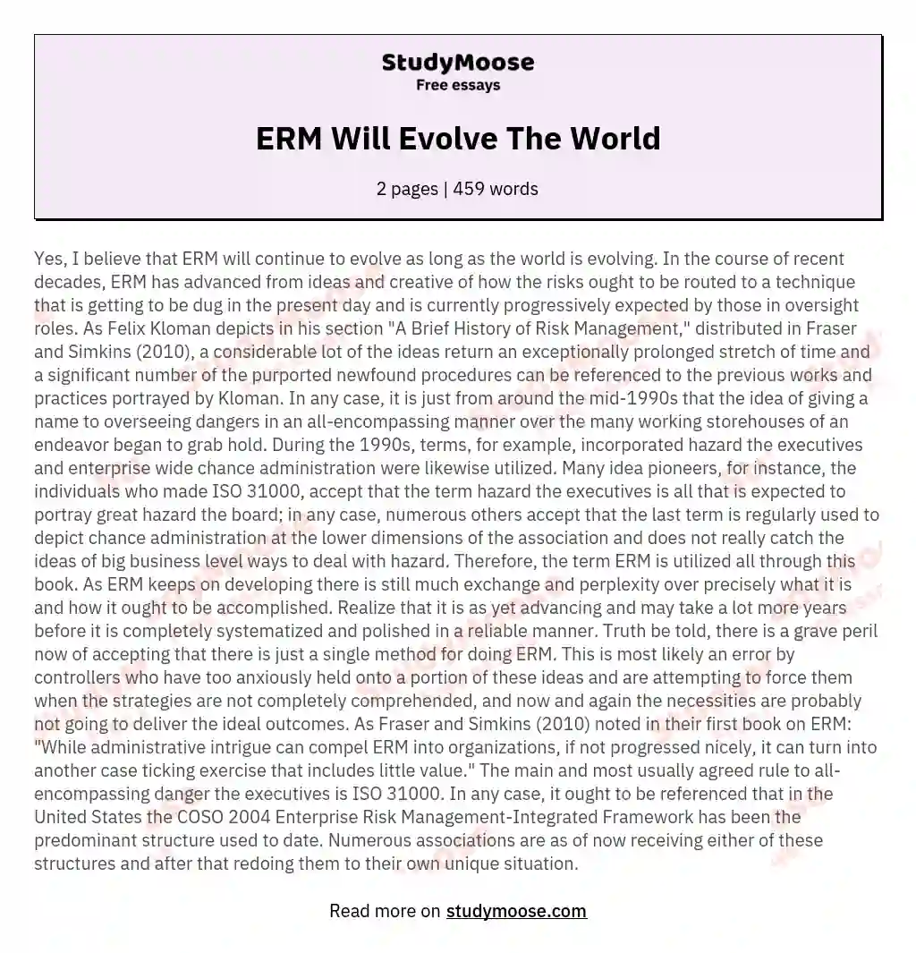 ERM Will Evolve The World essay