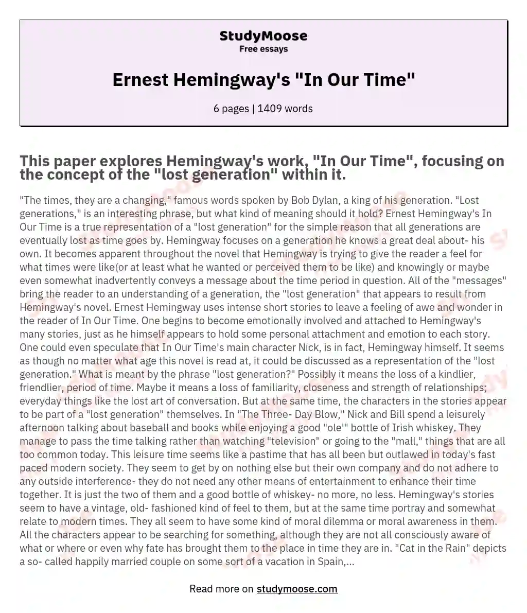 Ernest Hemingway's "In Our Time" essay