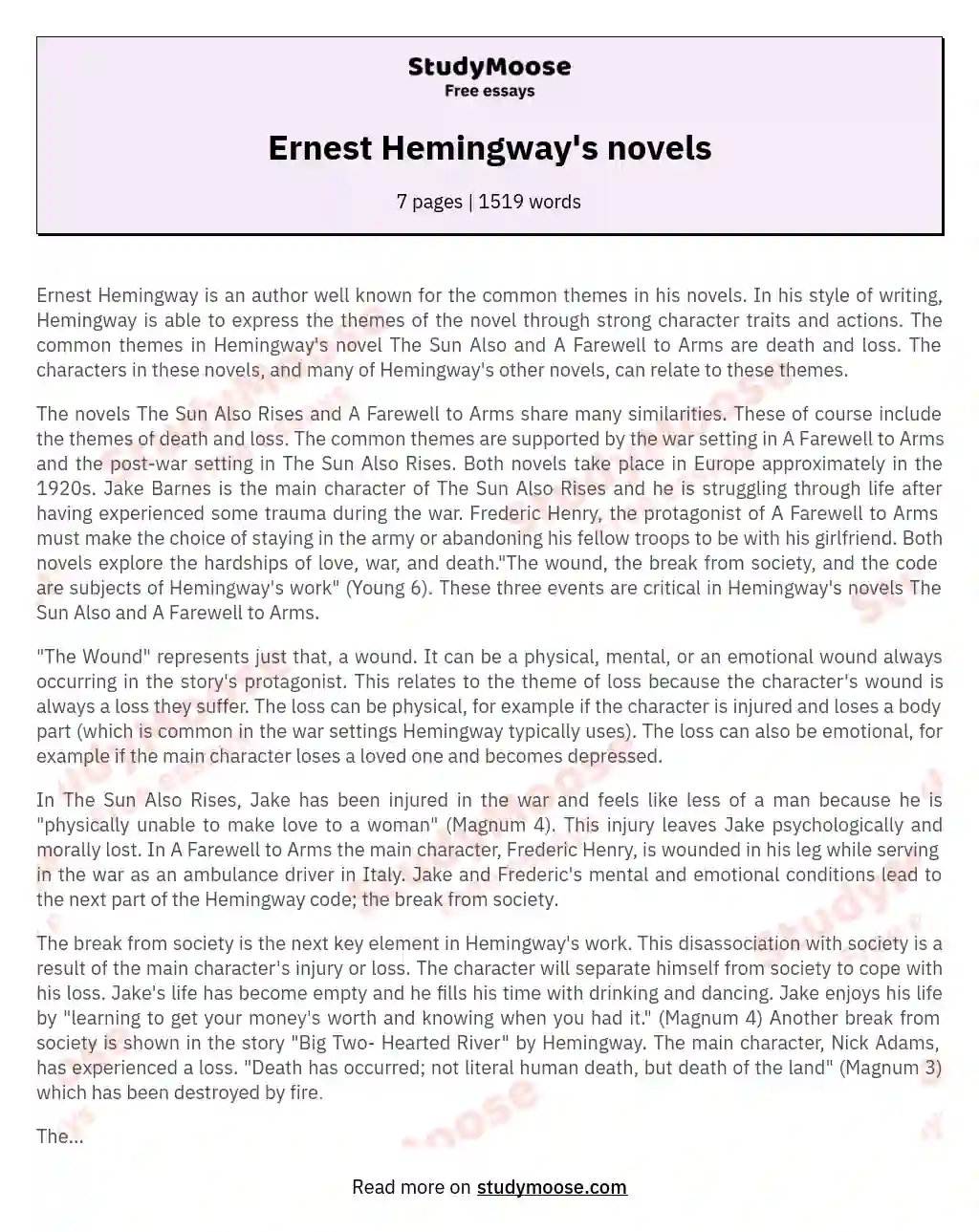 Ernest Hemingway's novels