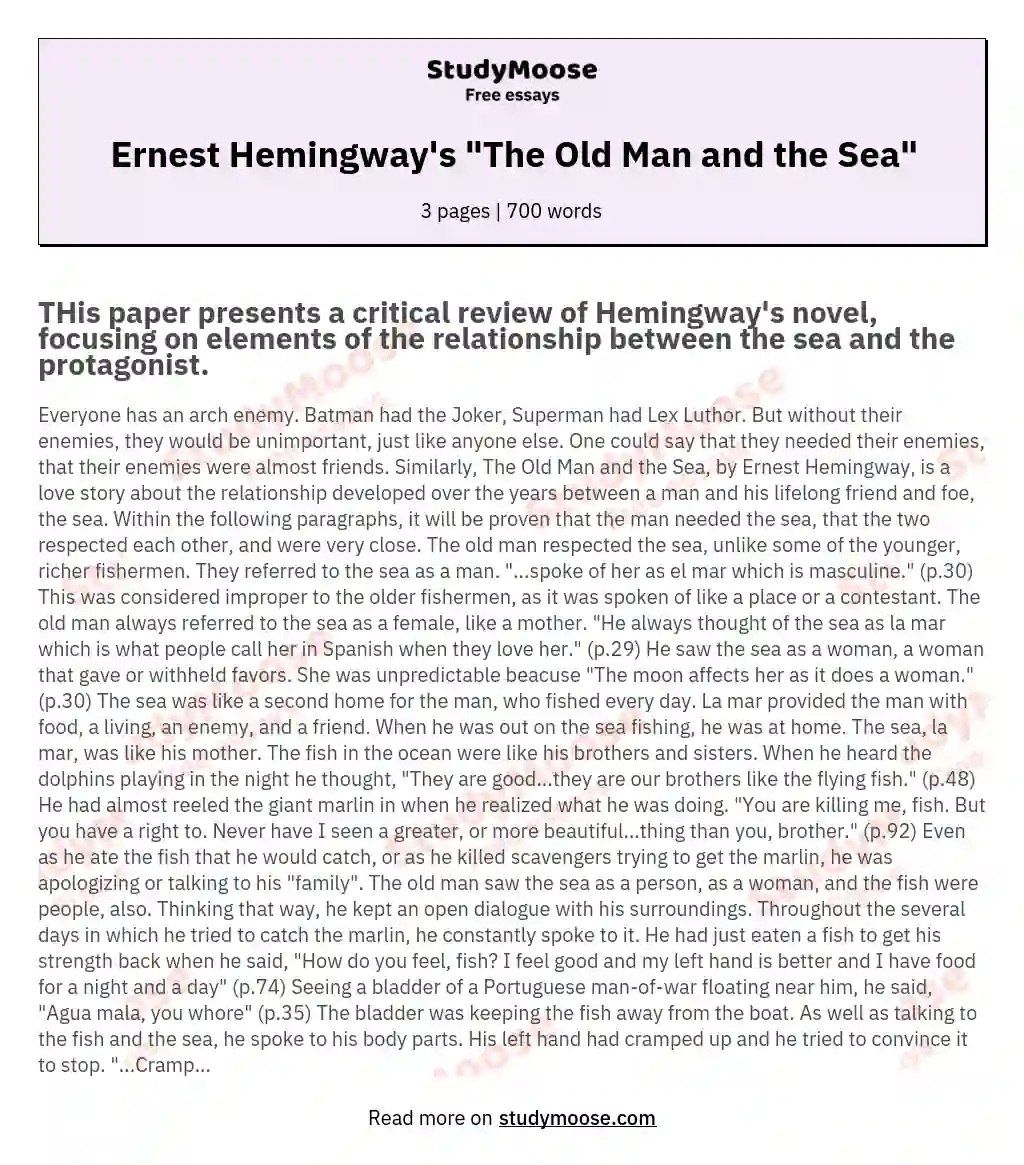 Ernest Hemingway's "The Old Man and the Sea" essay