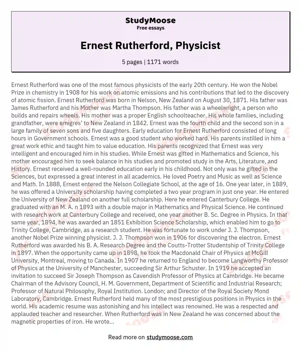 Ernest Rutherford, Physicist