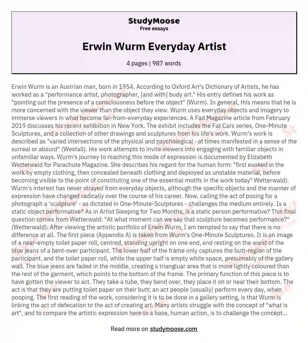 Erwin Wurm Everyday Artist essay