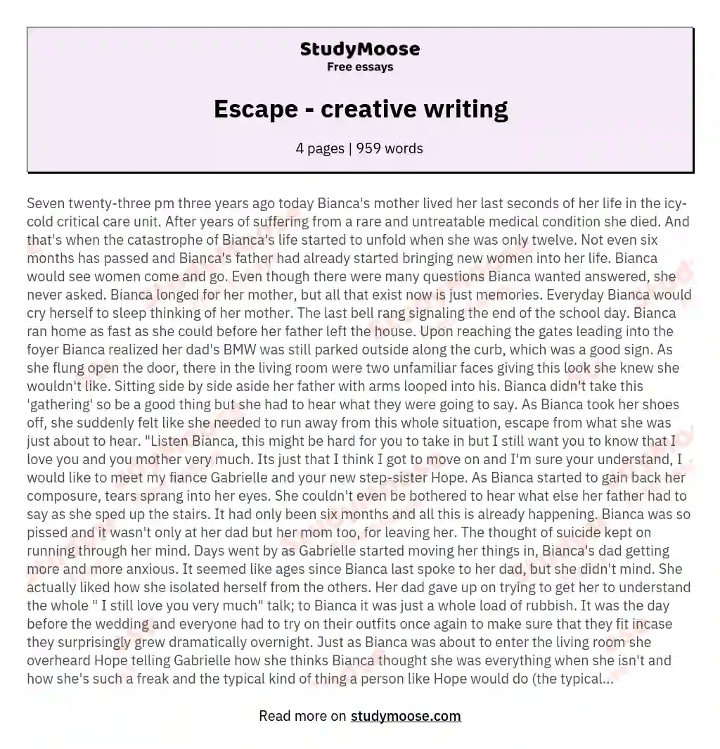 Escape - creative writing essay