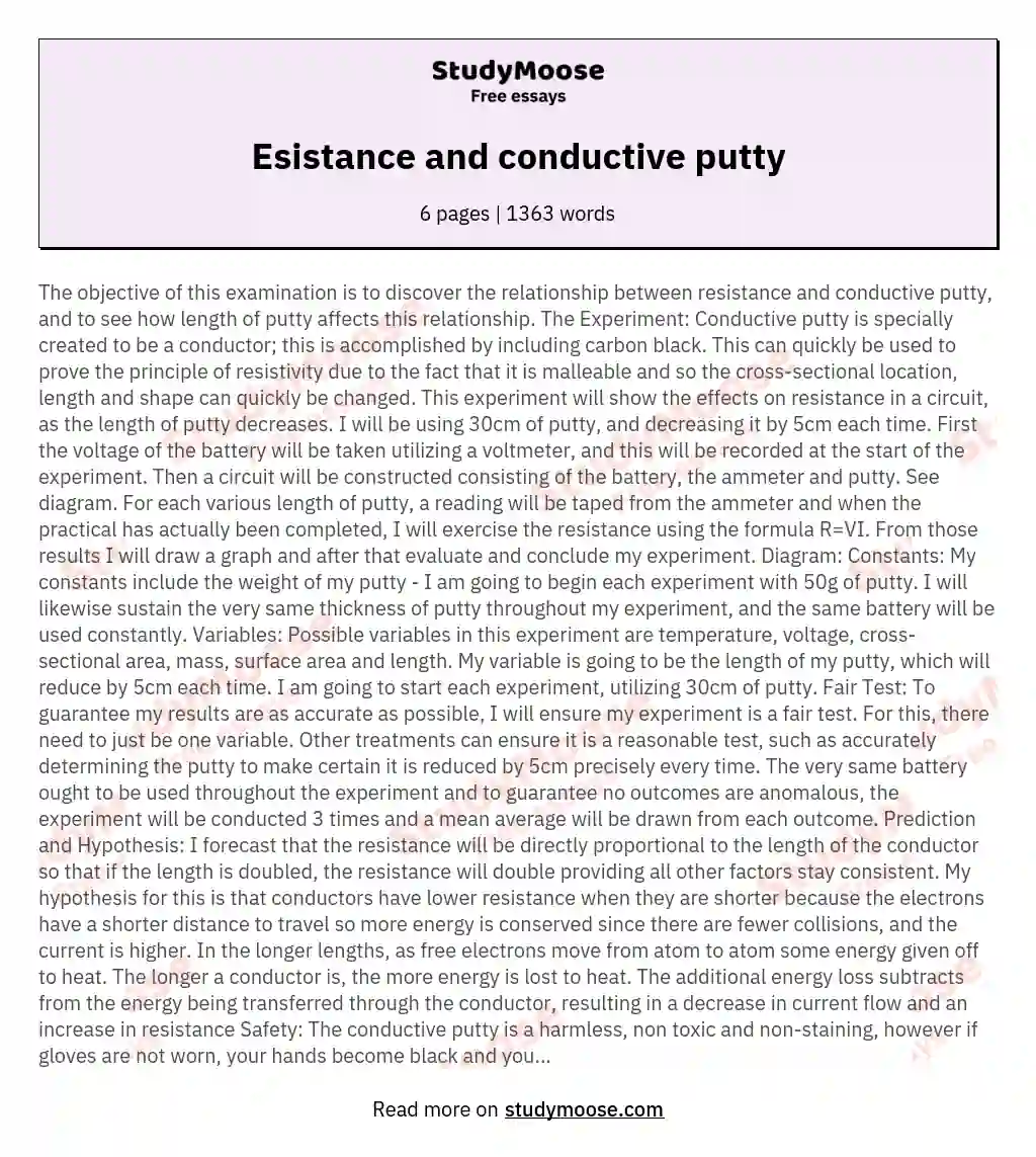 Esistance and conductive putty essay