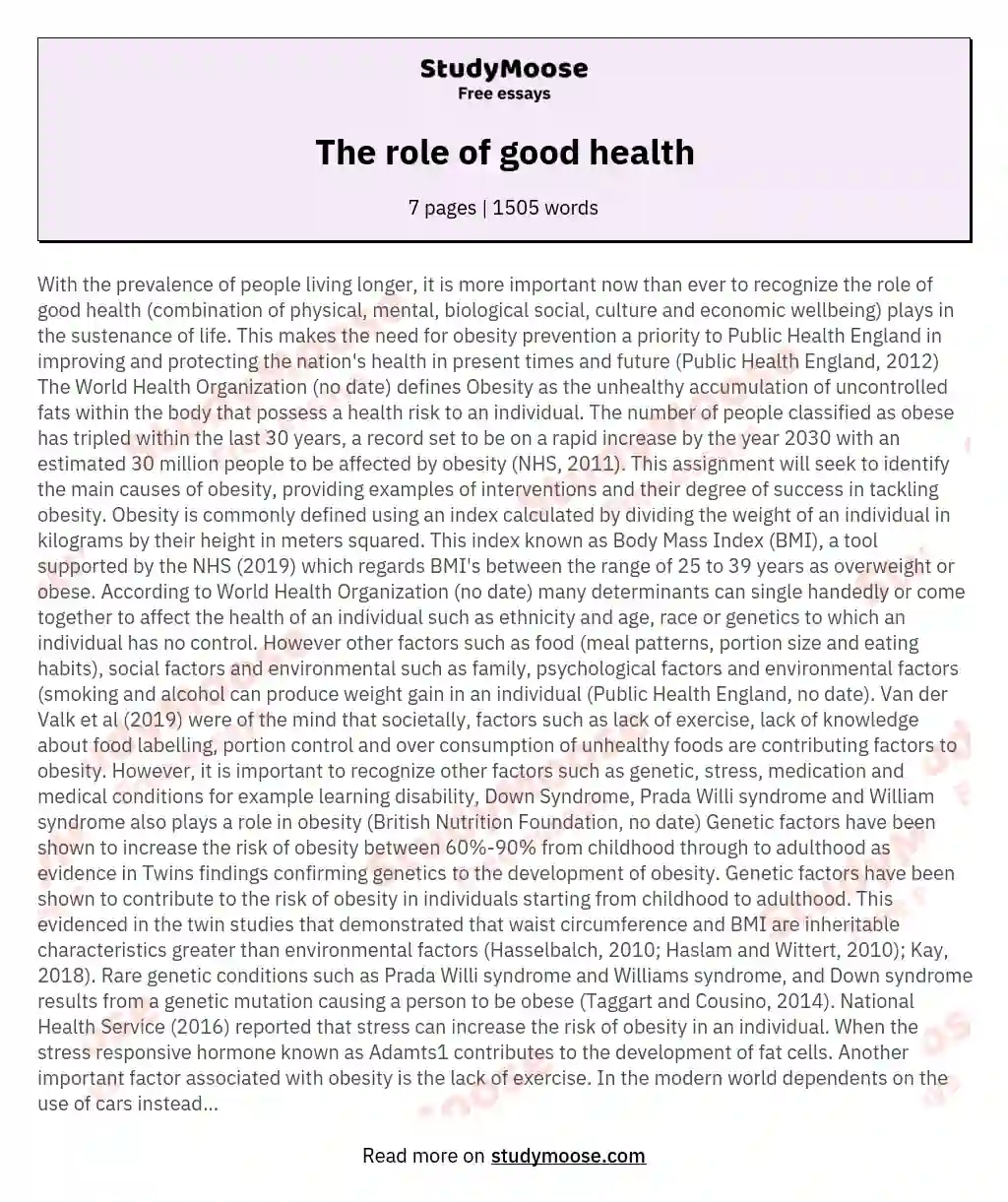 The role of good health essay