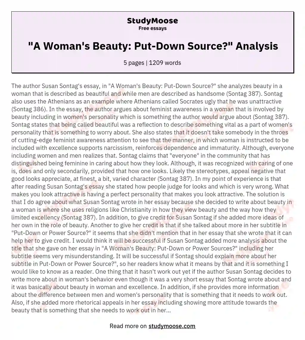 "A Woman's Beauty: Put-Down Source?" Analysis essay