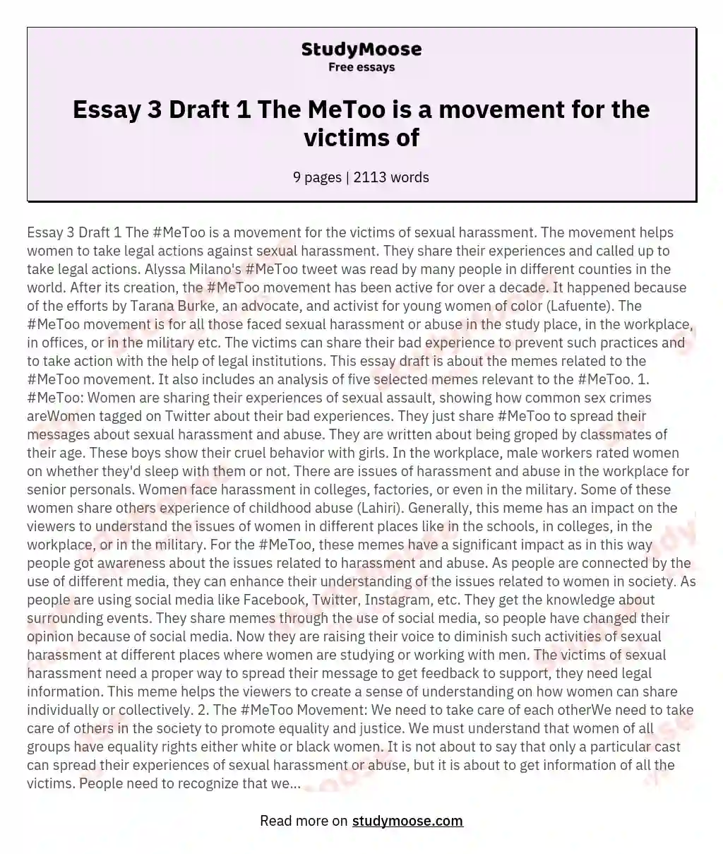 Essay 3 Draft 1 The MeToo is a movement for the victims of