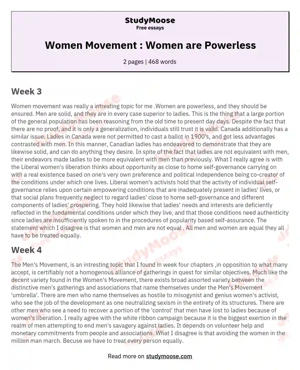Women Movement : Women are Powerless