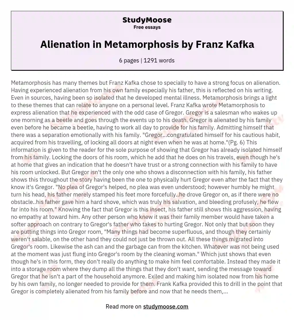 Alienation in Metamorphosis by Franz Kafka
