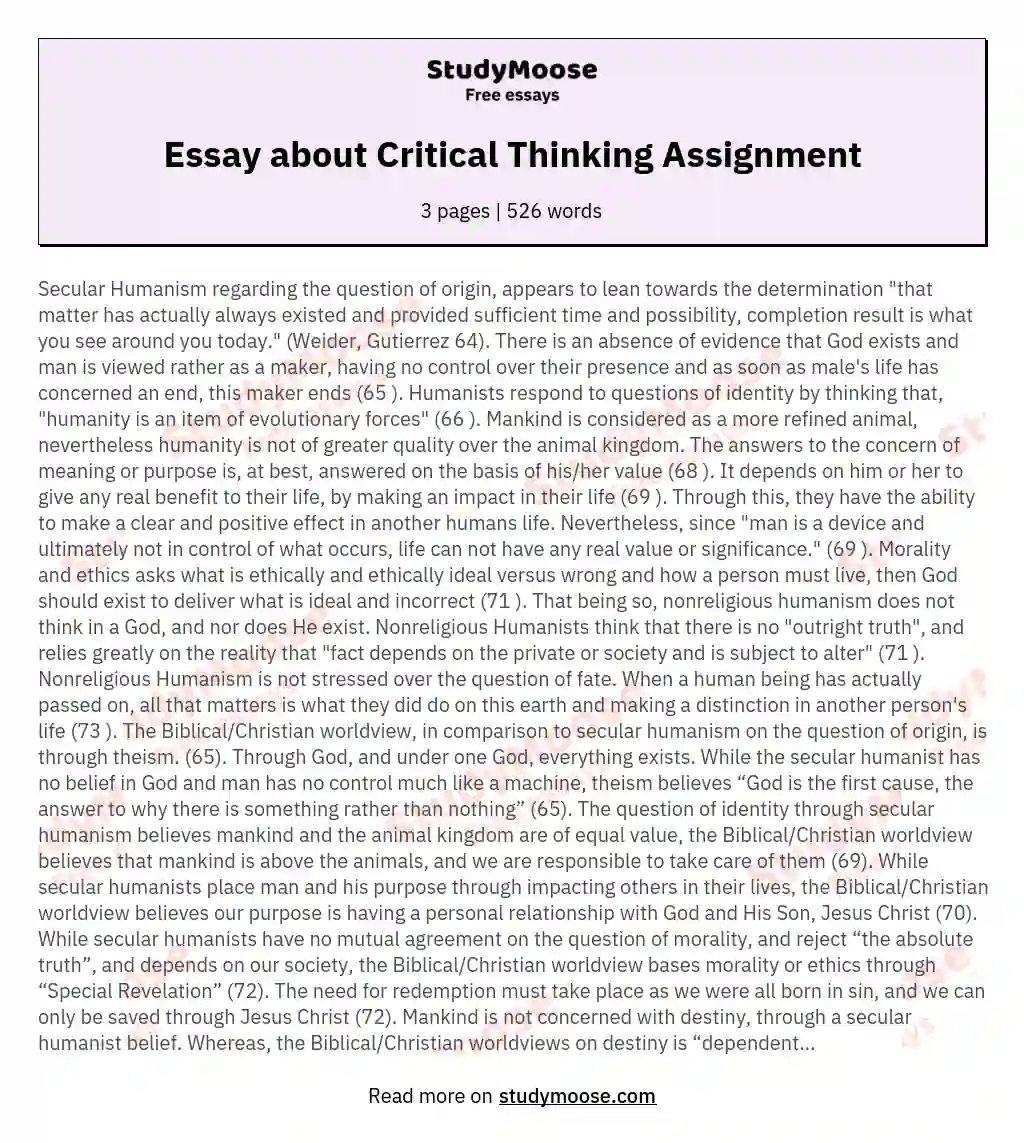Essay about Critical Thinking Assignment