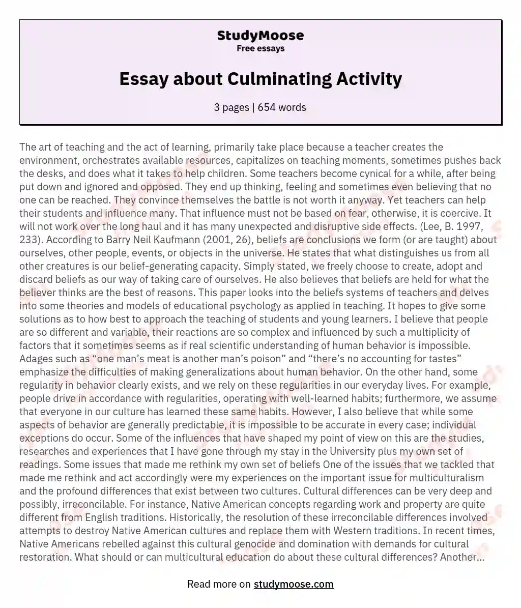 Essay about Culminating Activity essay