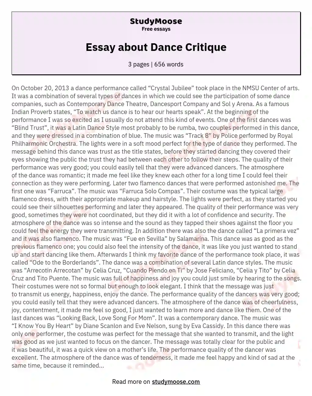 Essay about Dance Critique essay