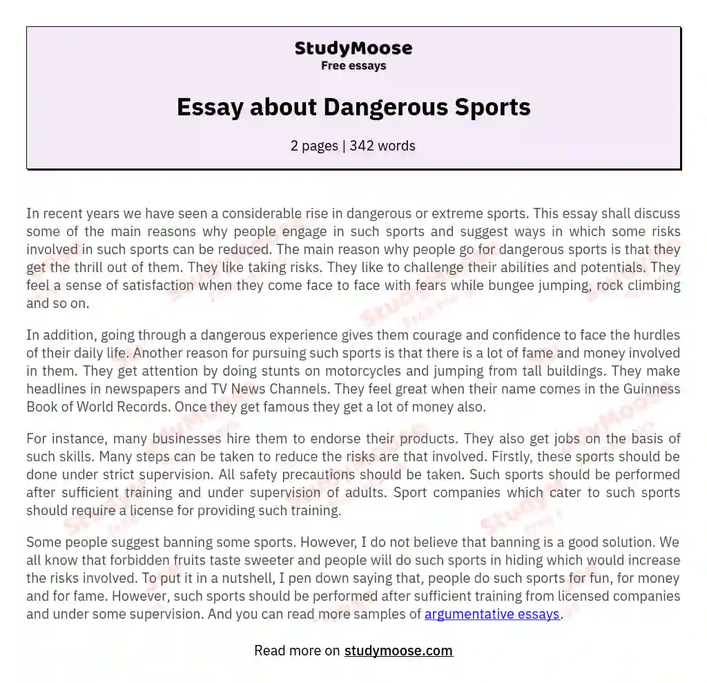 Essay about Dangerous Sports essay