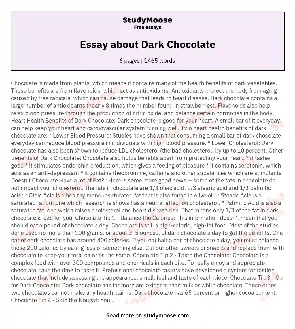 chocolate essay topics