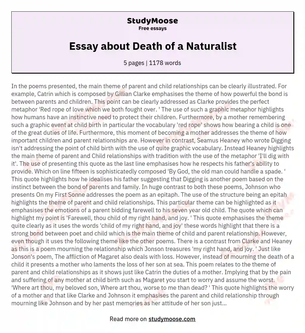 Essay about Death of a Naturalist essay