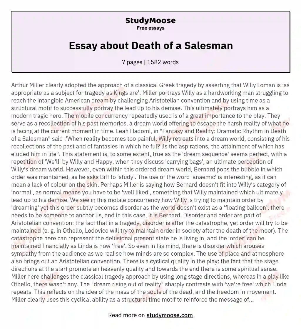 Essay about Death of a Salesman essay