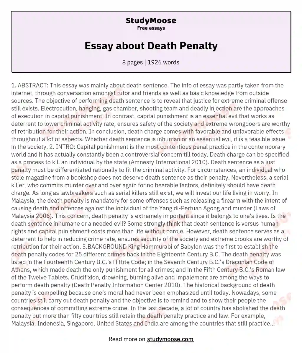 Essay about Death Penalty essay