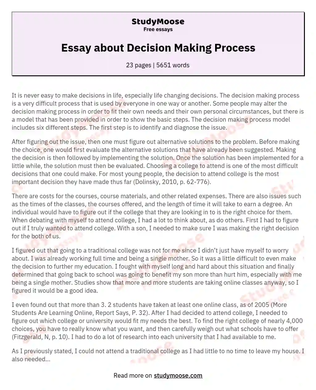 Essay about Decision Making Process