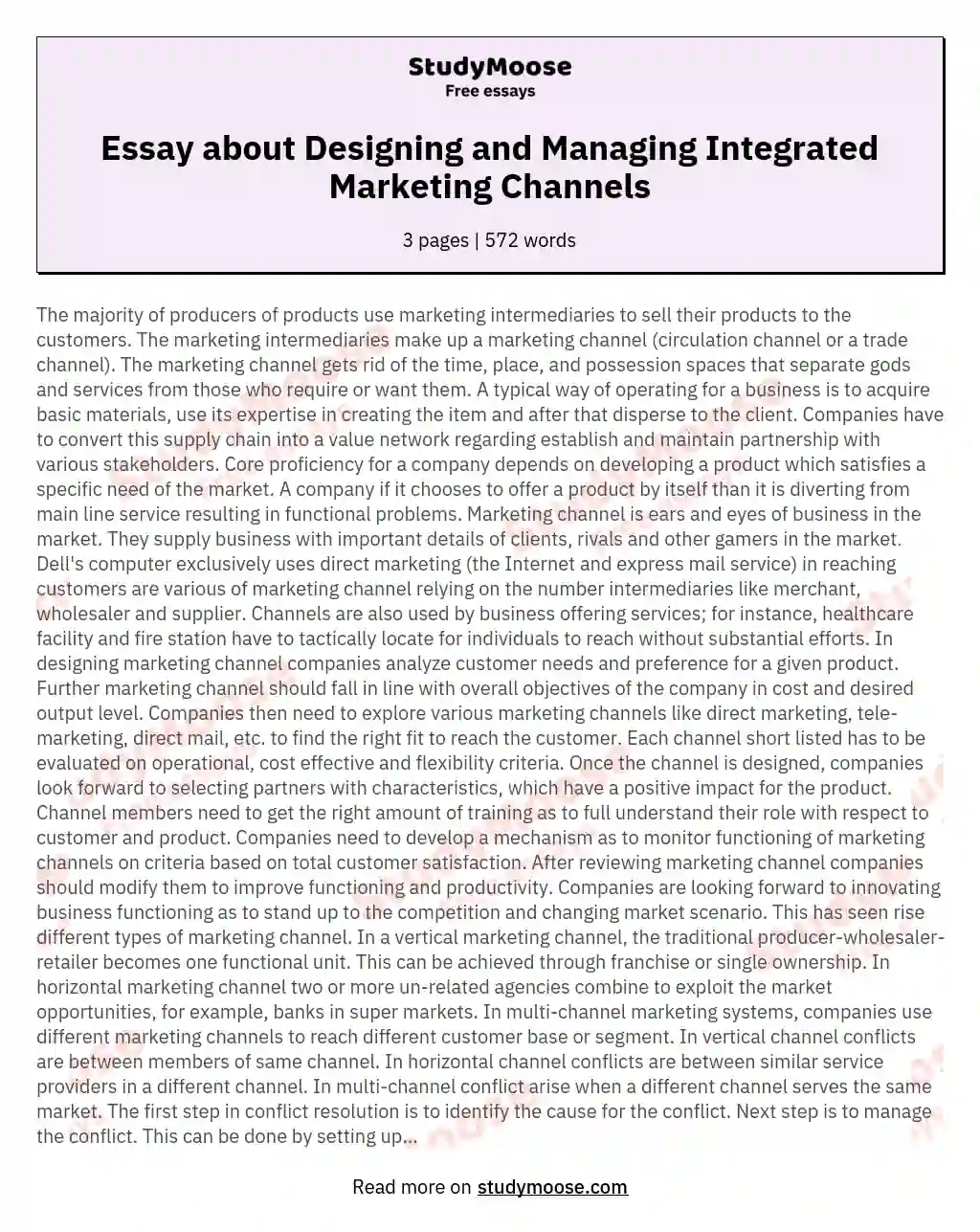 Essay about Designing and Managing Integrated Marketing Channels essay