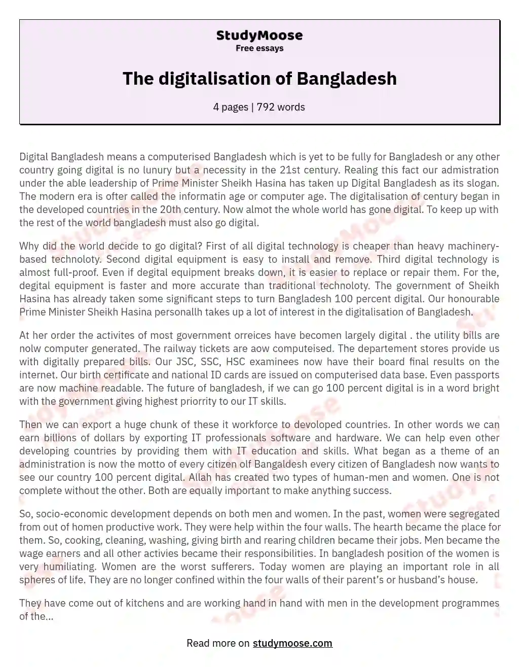 The digitalisation of Bangladesh essay
