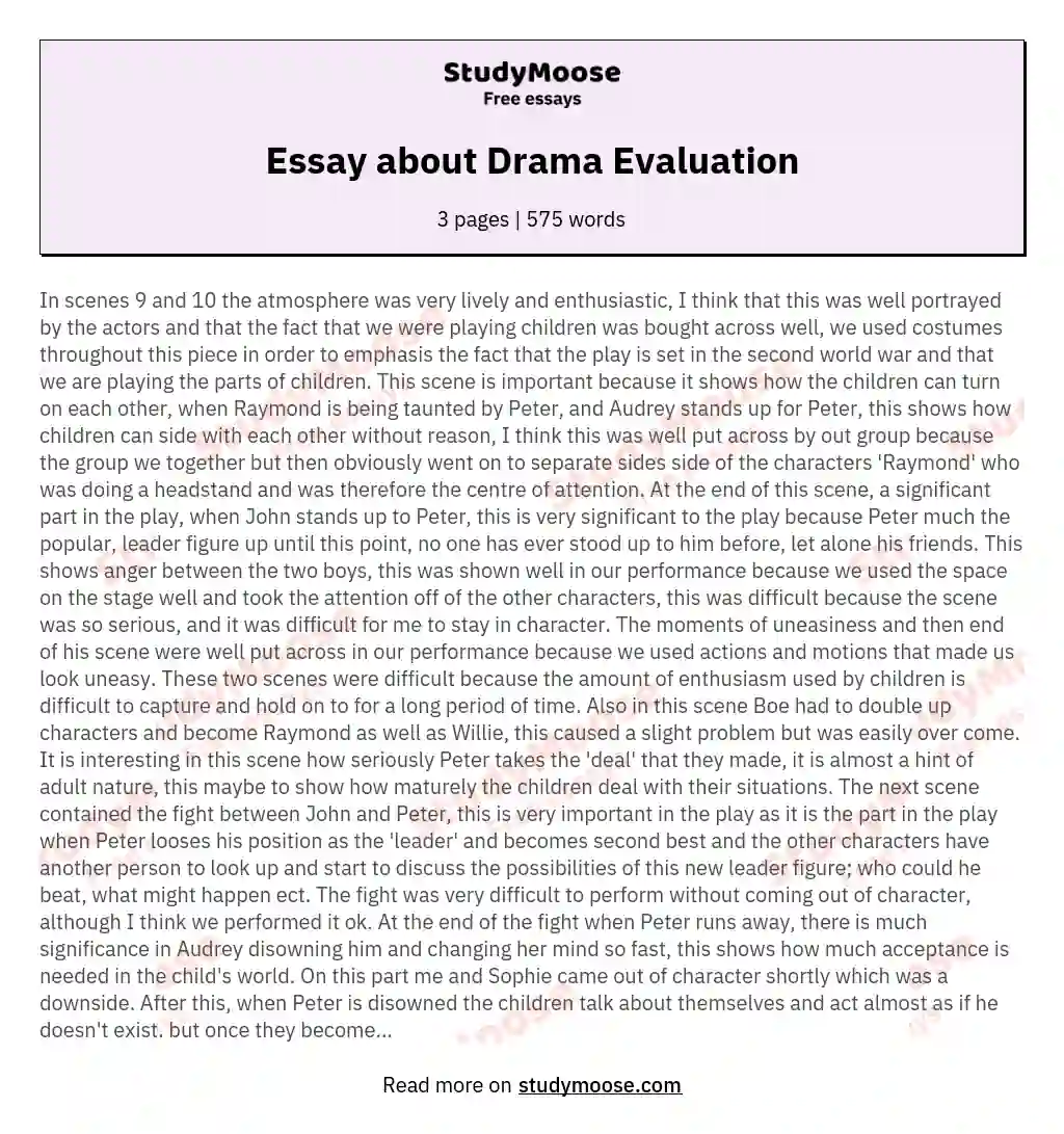 Essay about Drama Evaluation essay