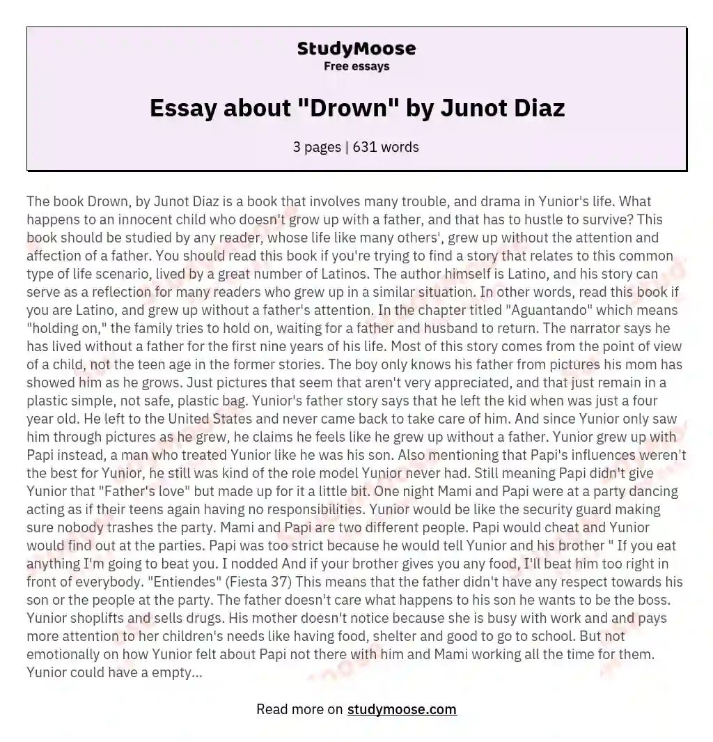 Essay about "Drown" by Junot Diaz