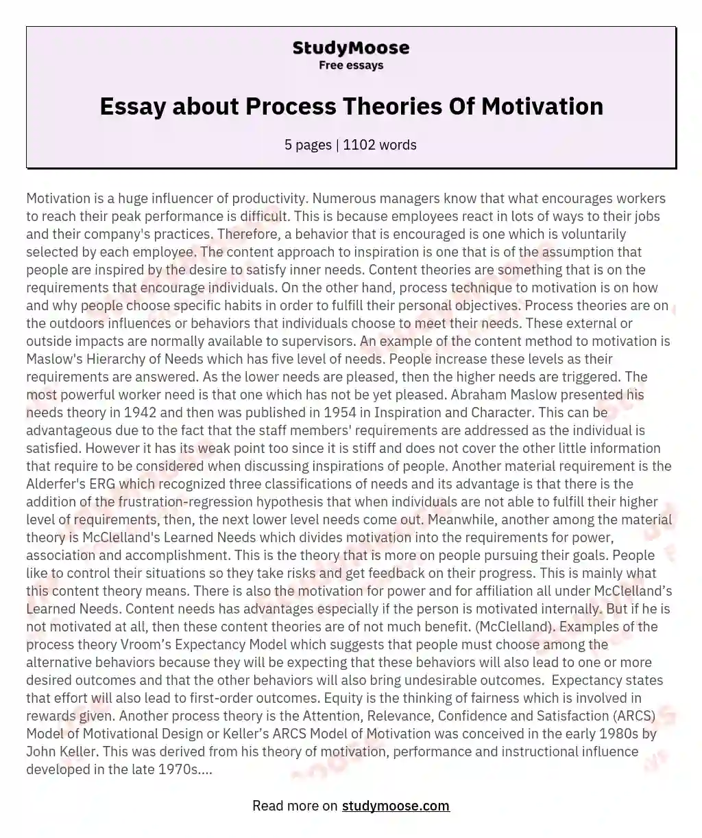 essay of theories of motivation