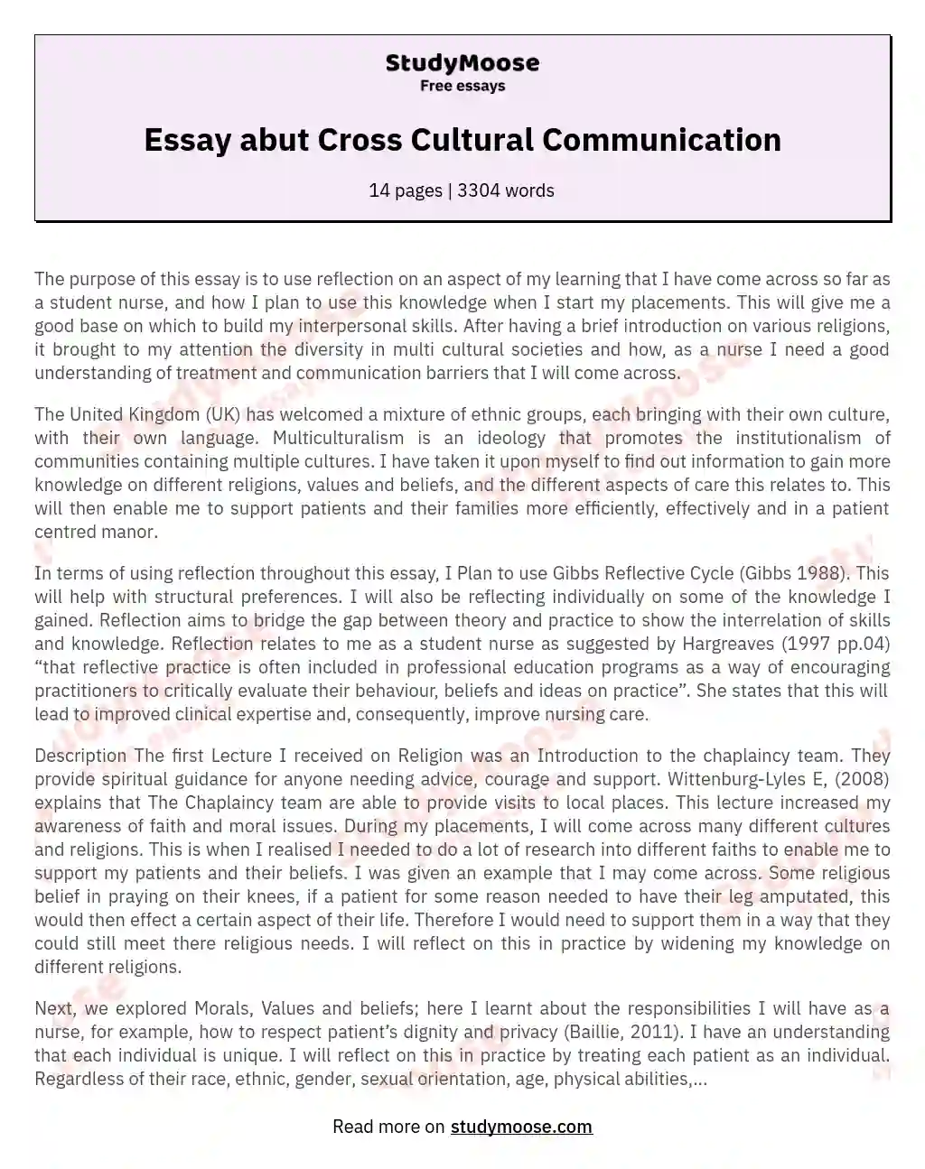 Essay abut Cross Cultural Communication essay