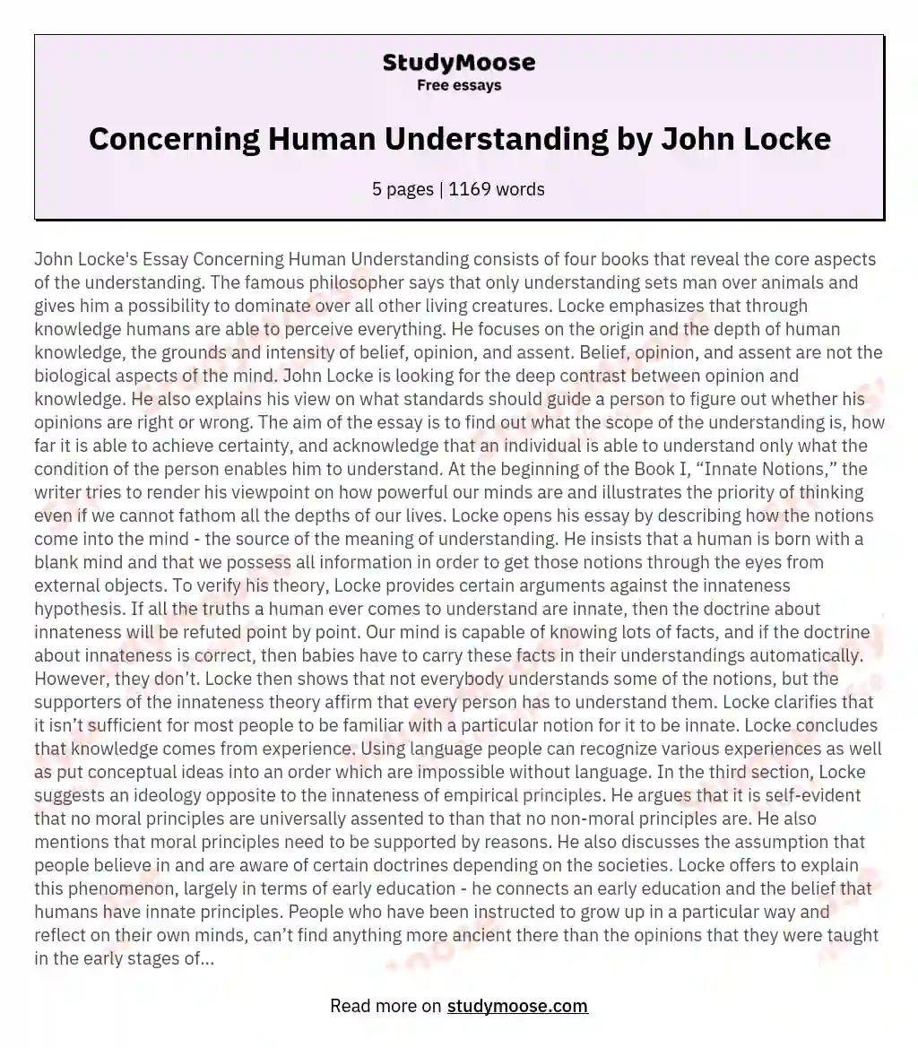 Concerning Human Understanding by John Locke essay
