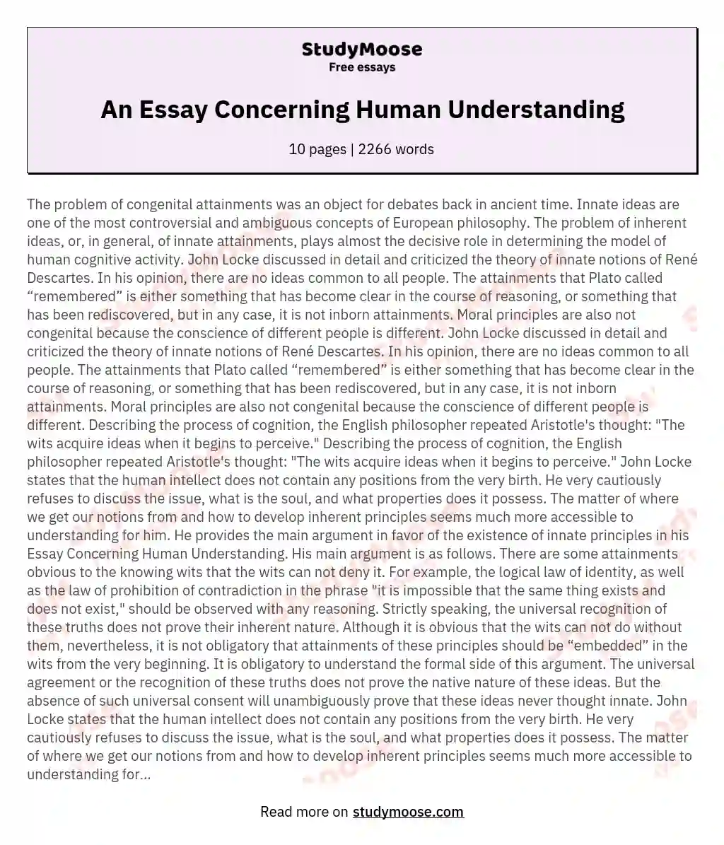 An Essay Concerning Human Understanding essay