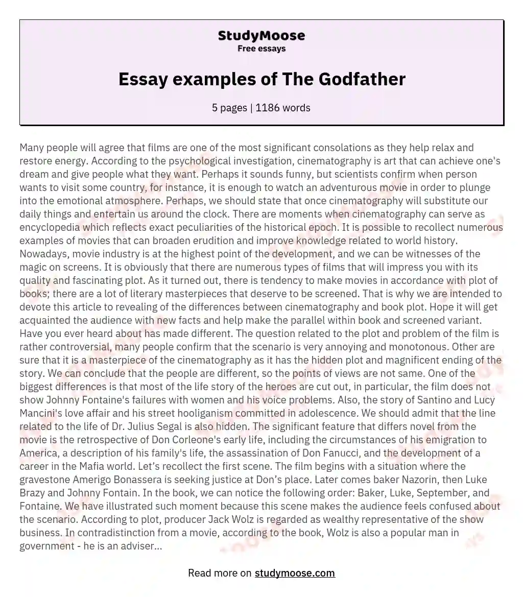 Essay examples of The Godfather essay