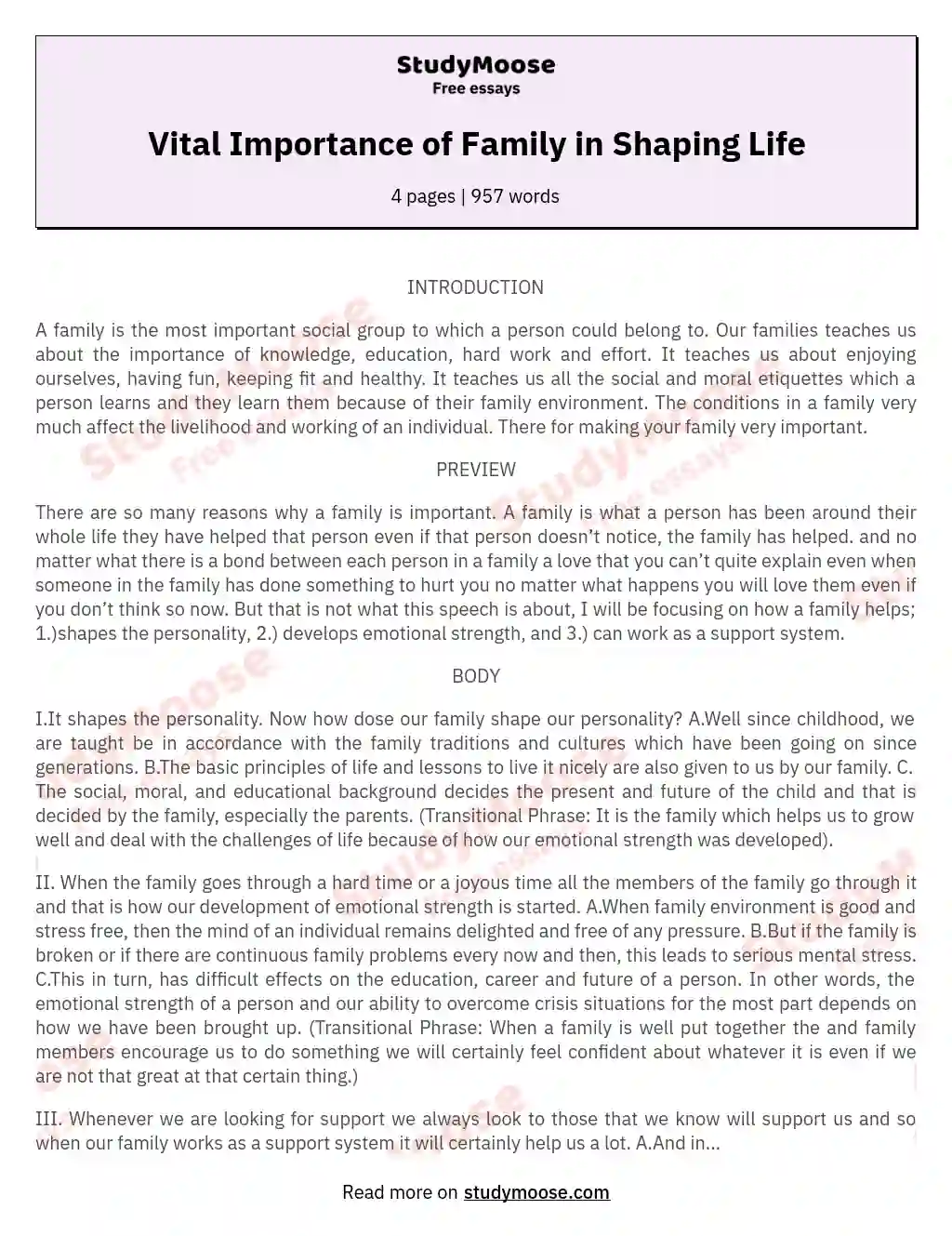 Vital Importance of Family in Shaping Life essay