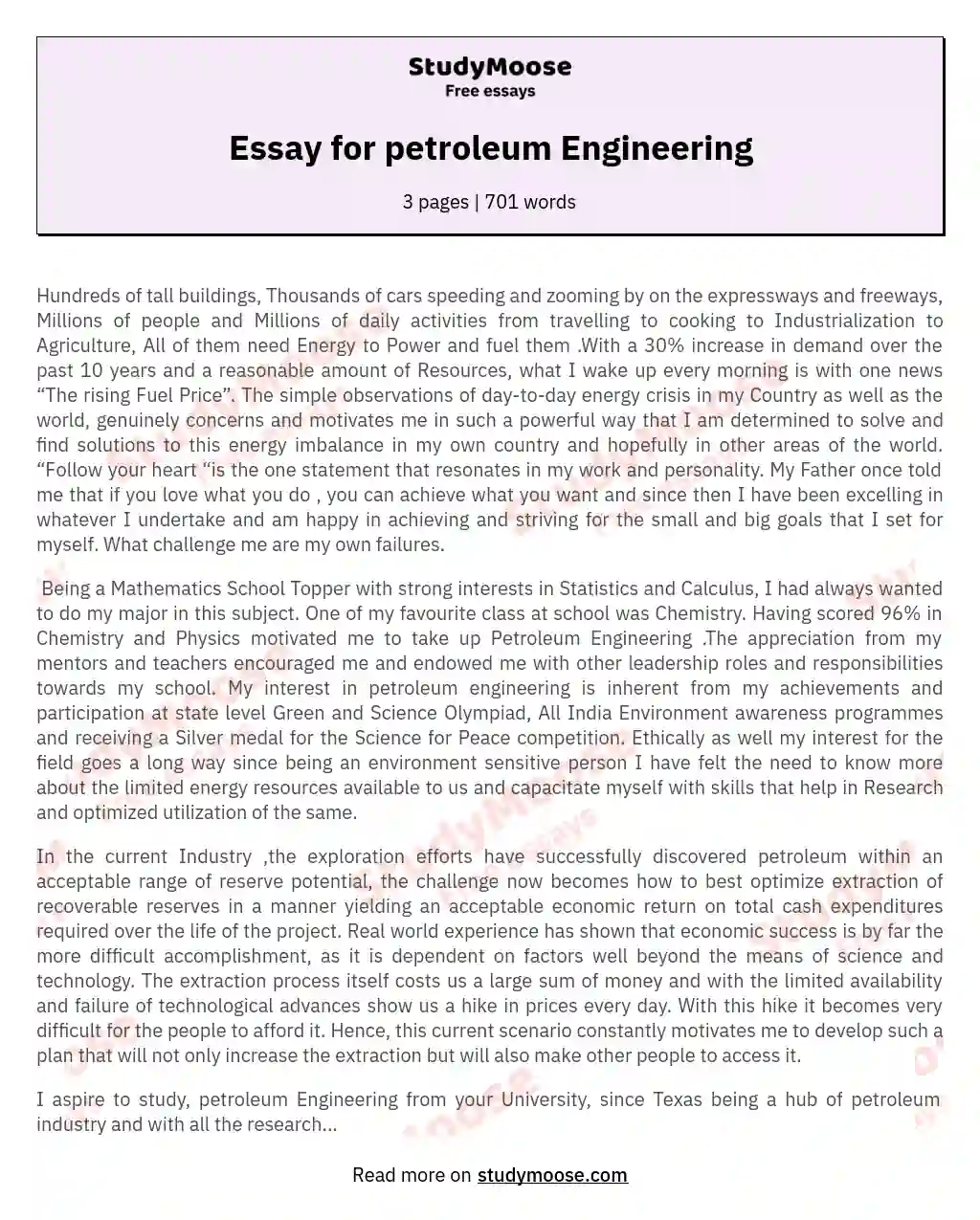 Essay for petroleum Engineering essay
