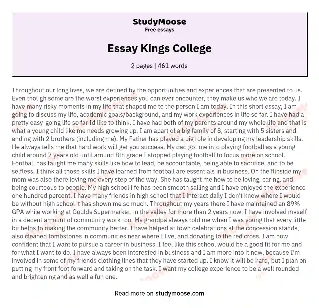 Essay Kings College