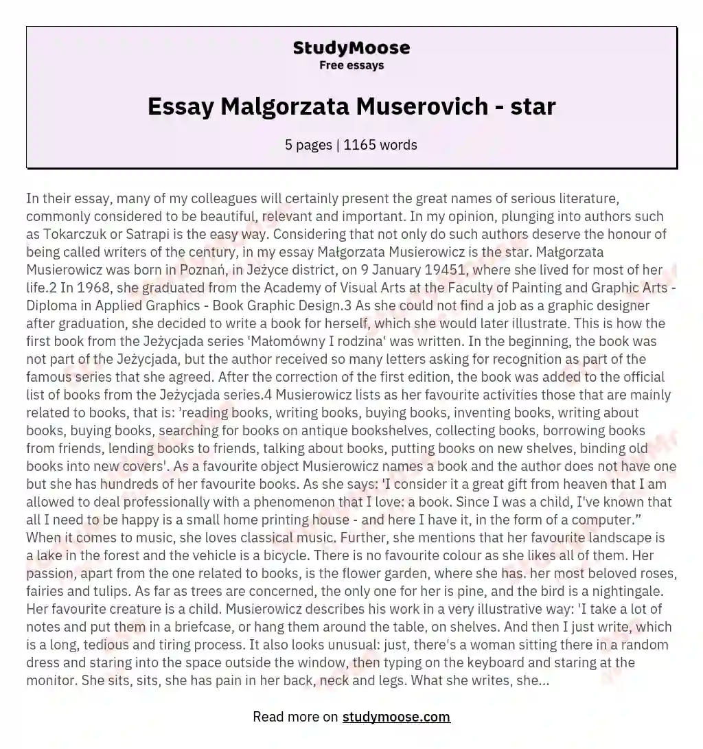 Essay Malgorzata Muserovich - star essay