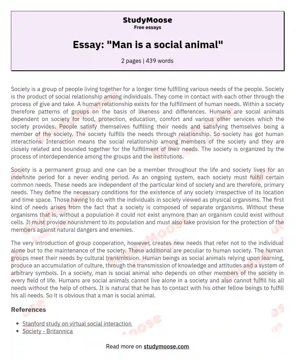 Essay: "Man is a social animal" essay