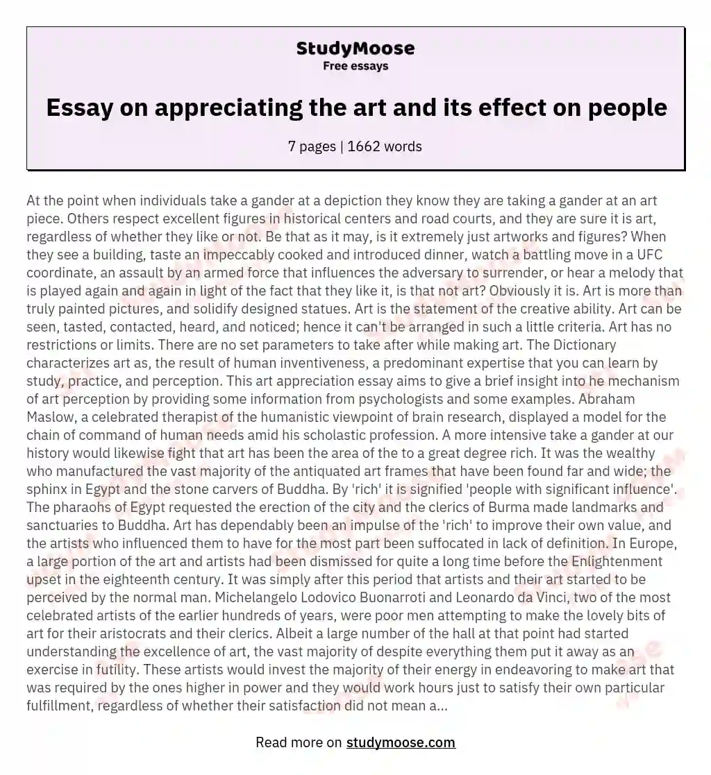 Essay on appreciating the art and its effect on people essay